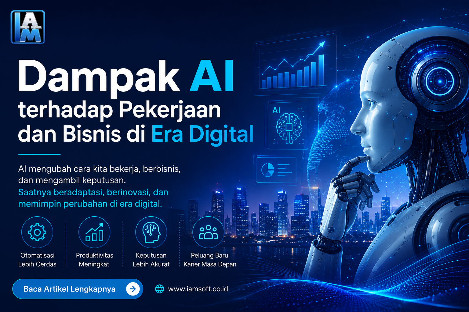 Ilustrasi kecerdasan buatan (AI) membantu transformasi bisnis dan meningkatkan produktivitas pekerjaan di era digital modern.